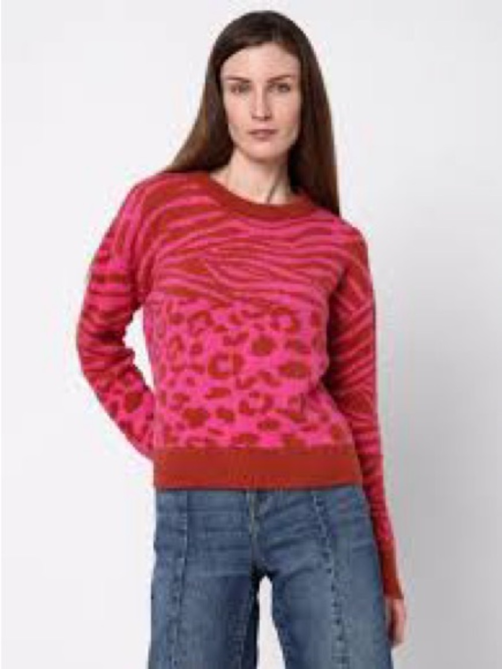 Vero Moda Pink & Rust Animal-Print Crewneck Sweater